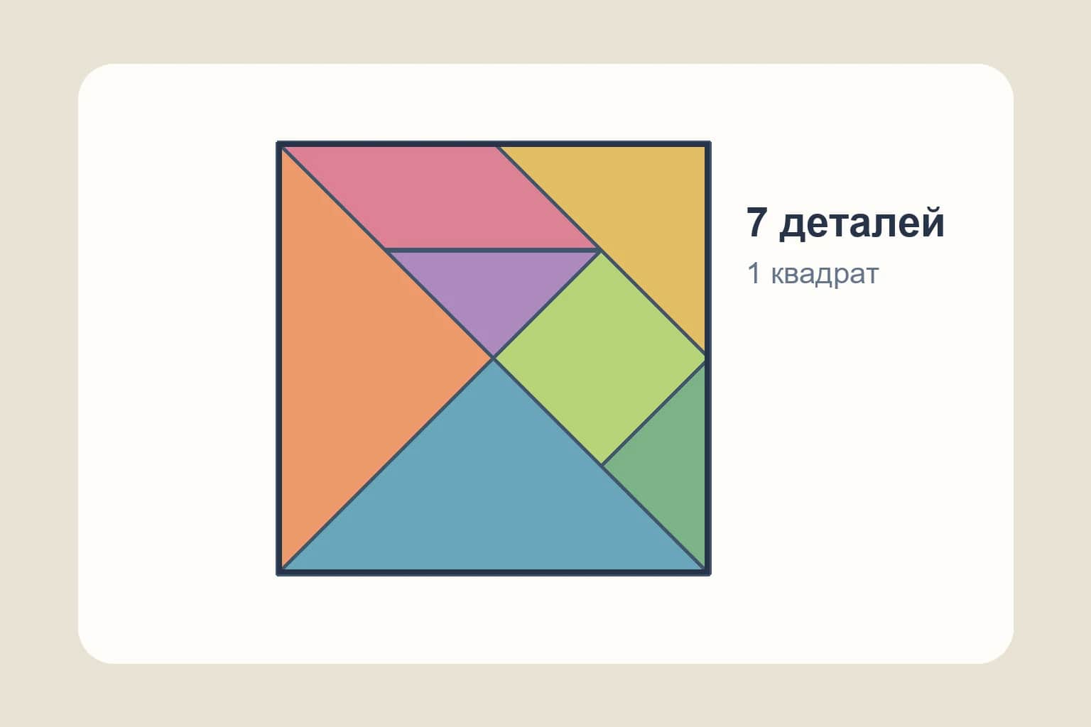 Квадрат танграма из семи цветных геометрических частей на светлом фоне