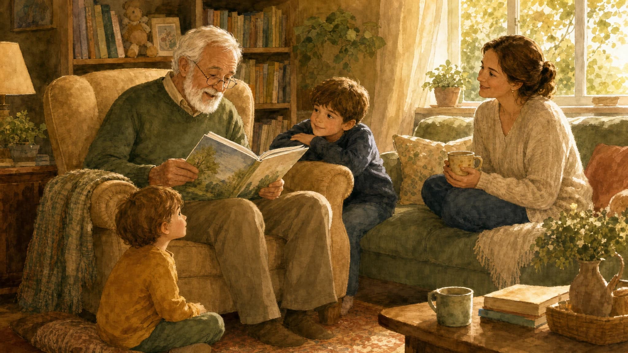 Семейное чтение: взрослые и дети вместе читают книгу Винни-Пуха или Денискины рассказы