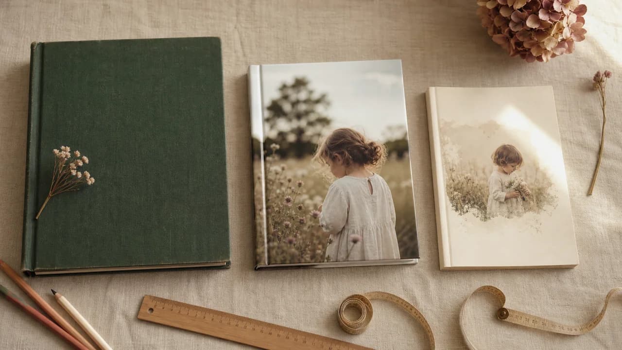 Три разные детские книги на столе с карандашами и сухоцветами