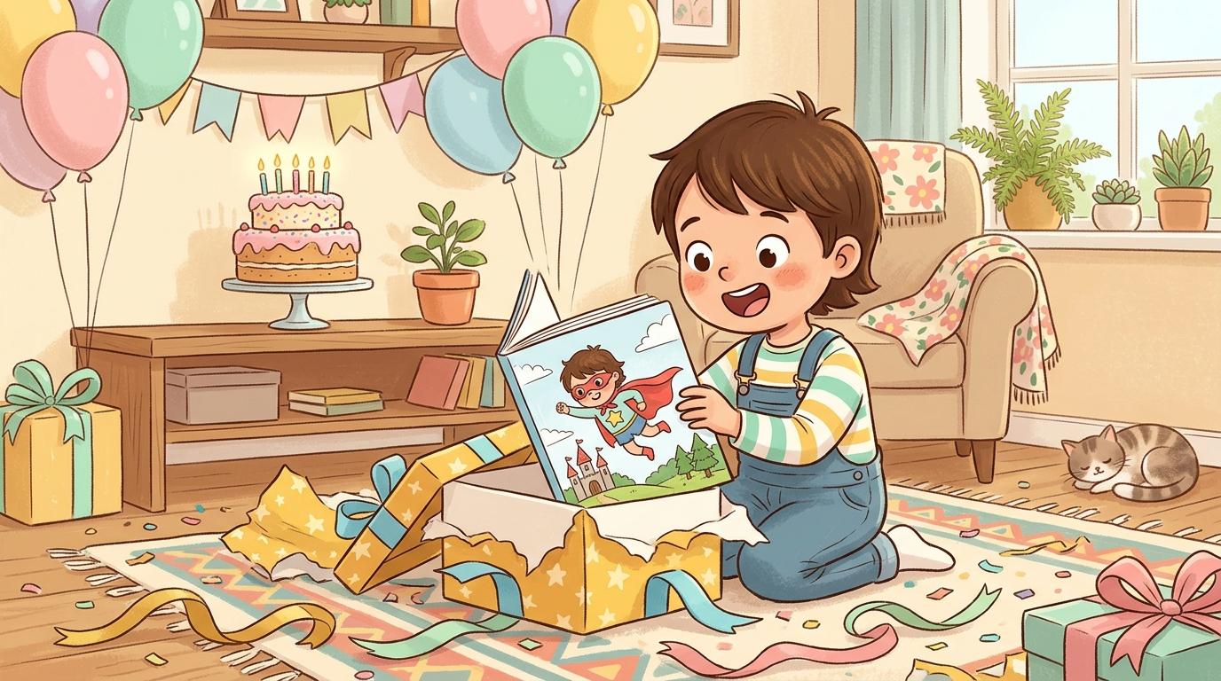 Ребёнок открывает подарочную коробку с книгой-раскраской