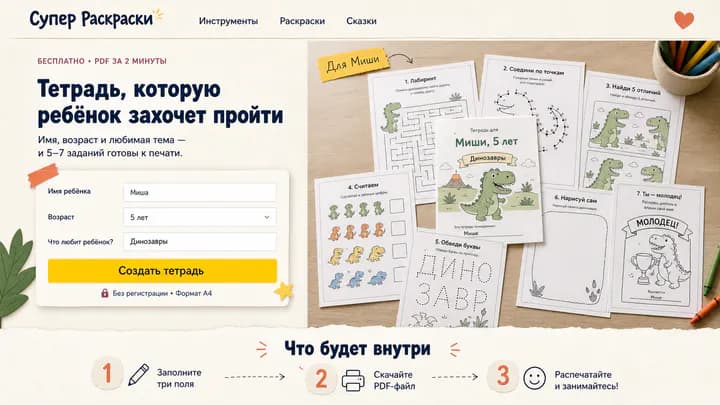 Макет персональной тетради с заданиями для ребёнка