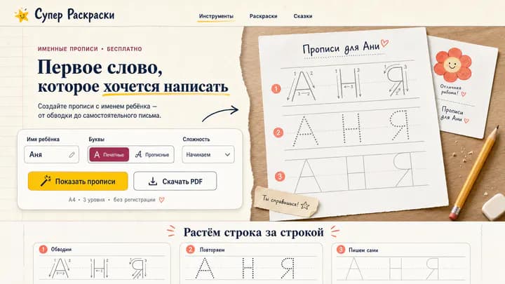 Макет именных прописей с постепенным усложнением