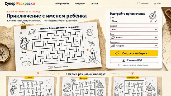 Макет генератора персональных детских лабиринтов
