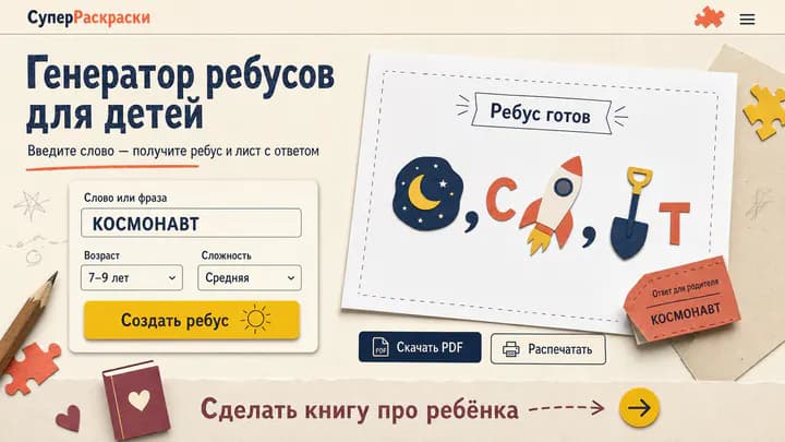 Макет генератора детских ребусов для печати