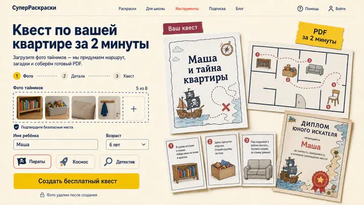 Макет безопасного домашнего квеста с подсказками