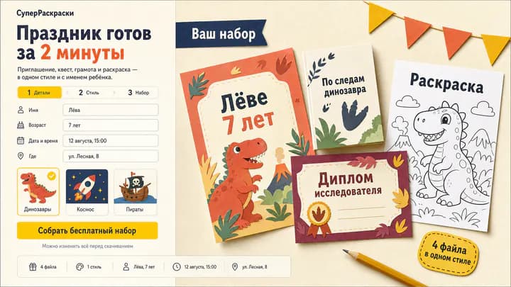 Макет персонального набора материалов на день рождения