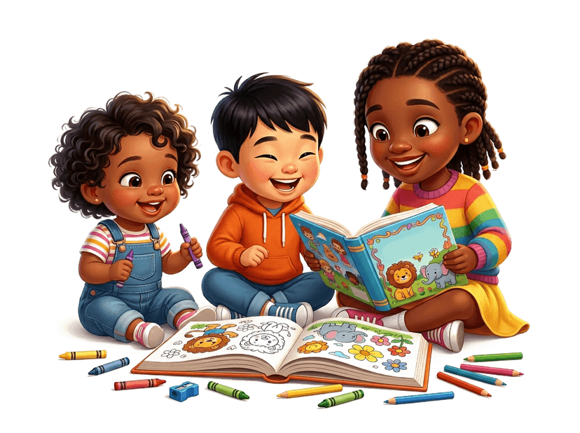 Дети раскрашивают книгу