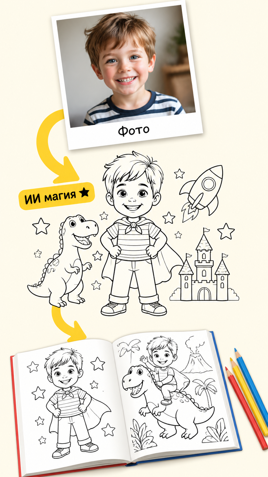 Как из фото ребёнка получается персональная книга-раскраска