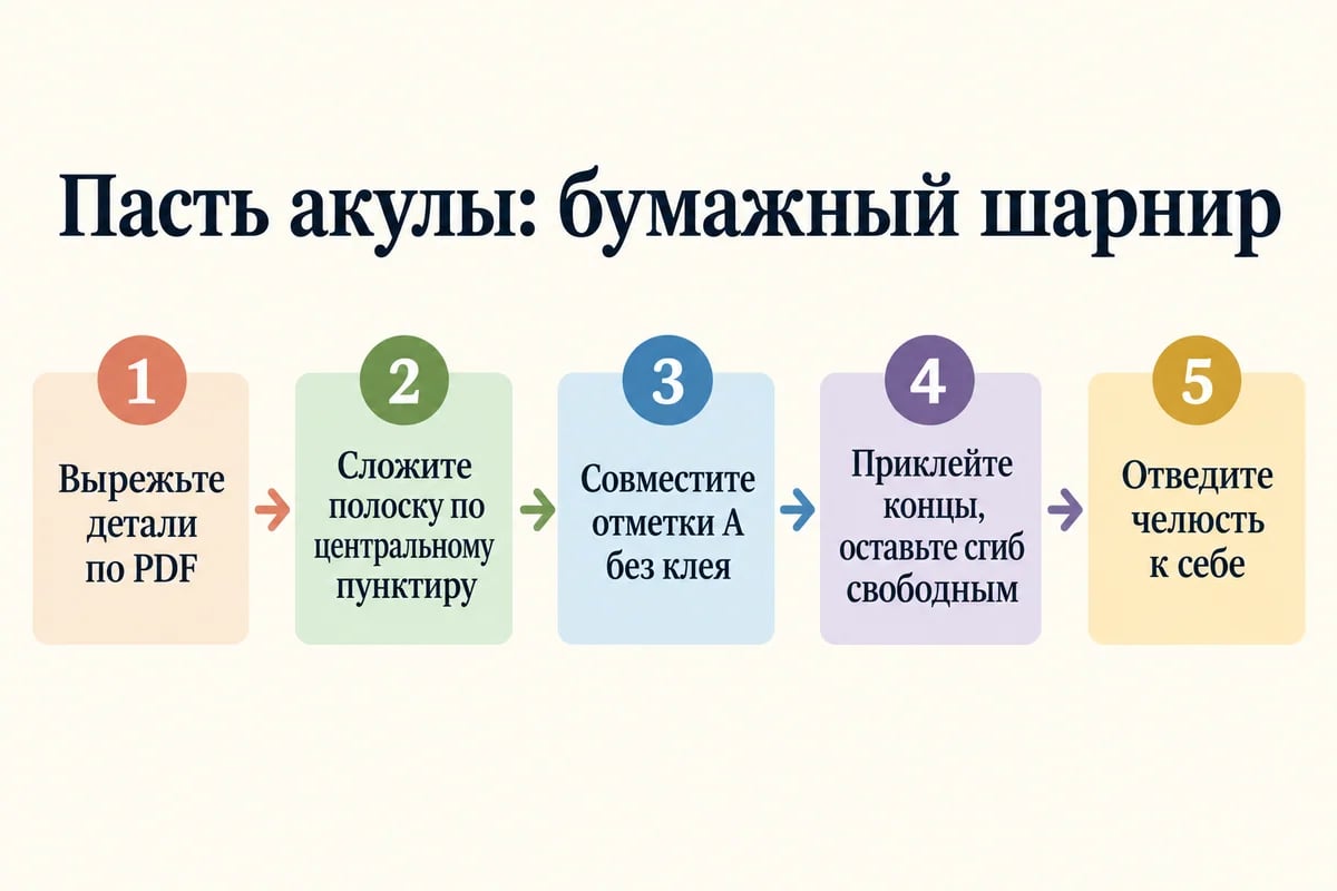 Текстовая памятка из пяти действий для бумажного шарнира акулы