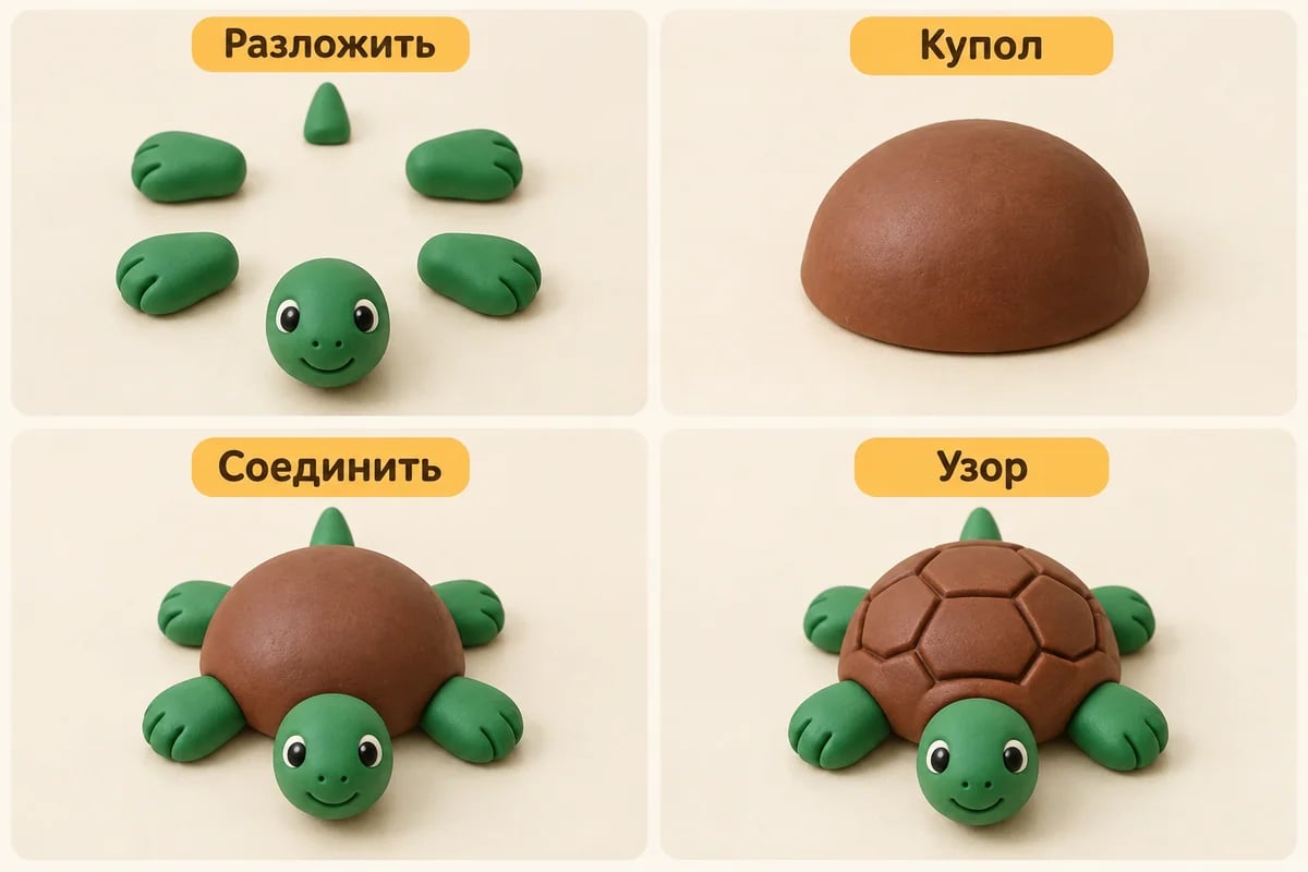 Раскладка деталей и сборка черепахи снизу вверх