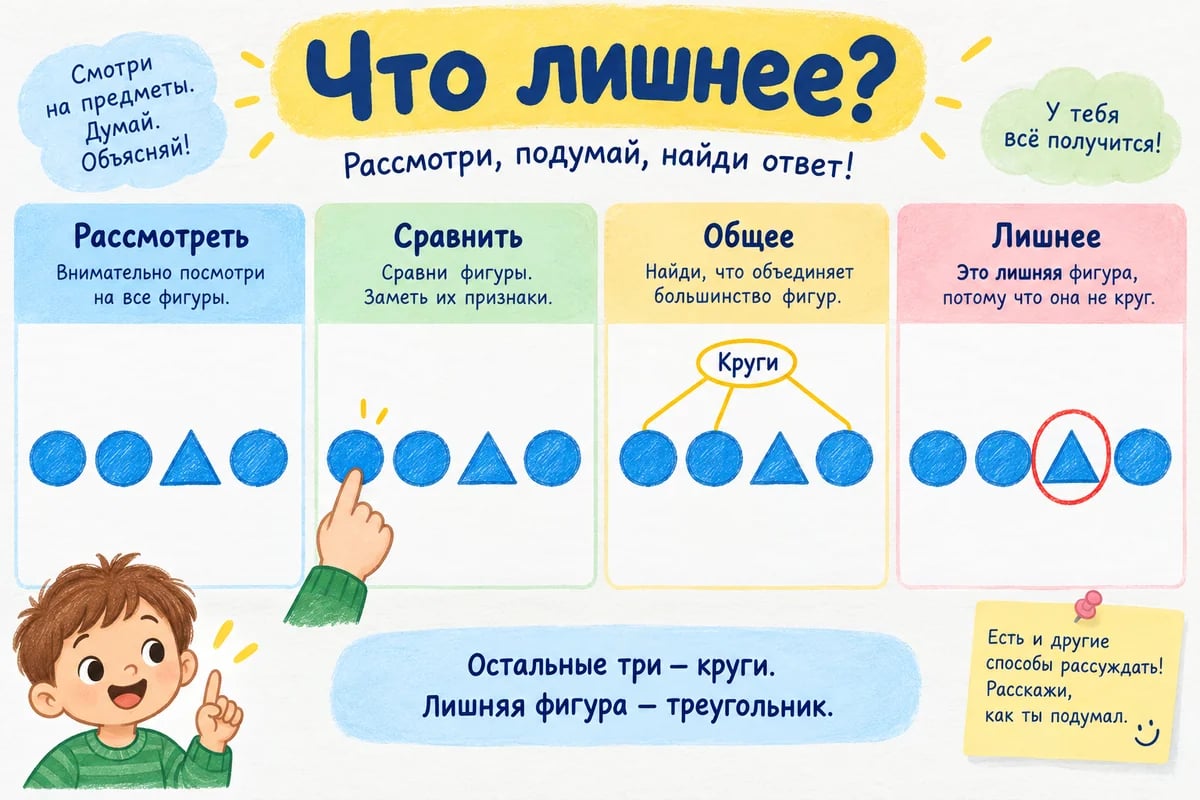 Четыре действия для поиска лишней фигуры