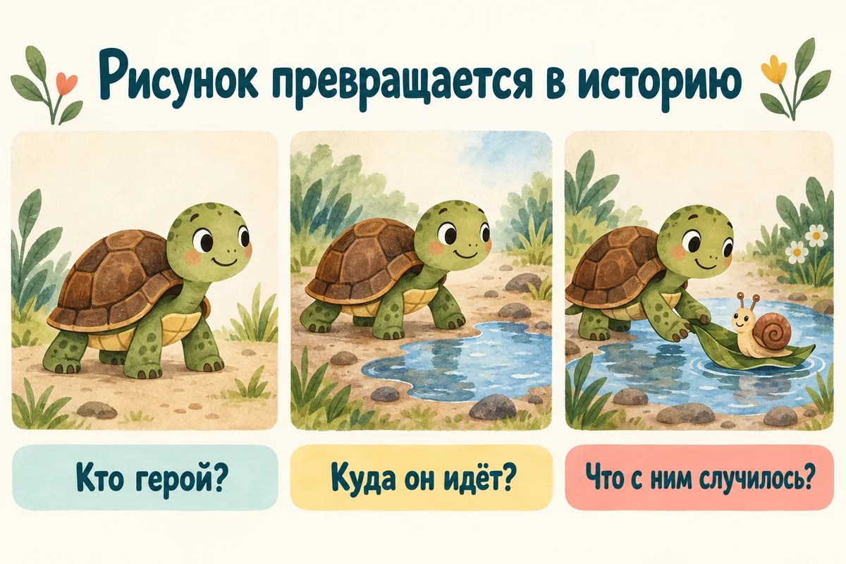 Рисунок черепахи продолжается местом действия и событием