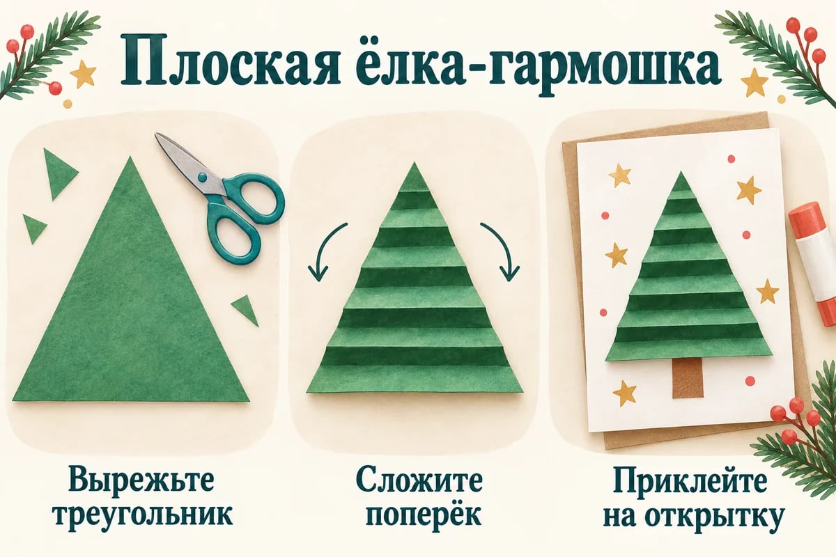 Поперечные складки плоской ёлки на открытке