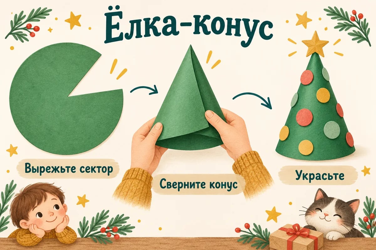 Сектор круга сворачивается в бумажный конус