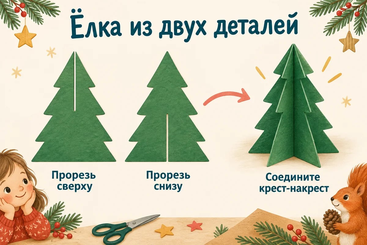 Две детали ёлки с прорезями сверху и снизу до середины