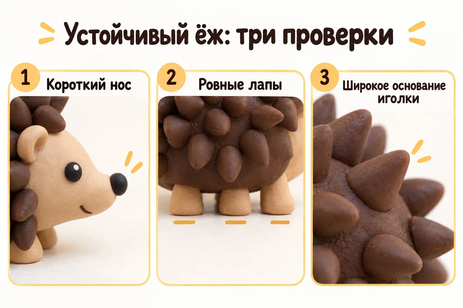 Устойчивый ёж: три проверки. Короткий нос; Ровные лапы; Широкое основание иголки.