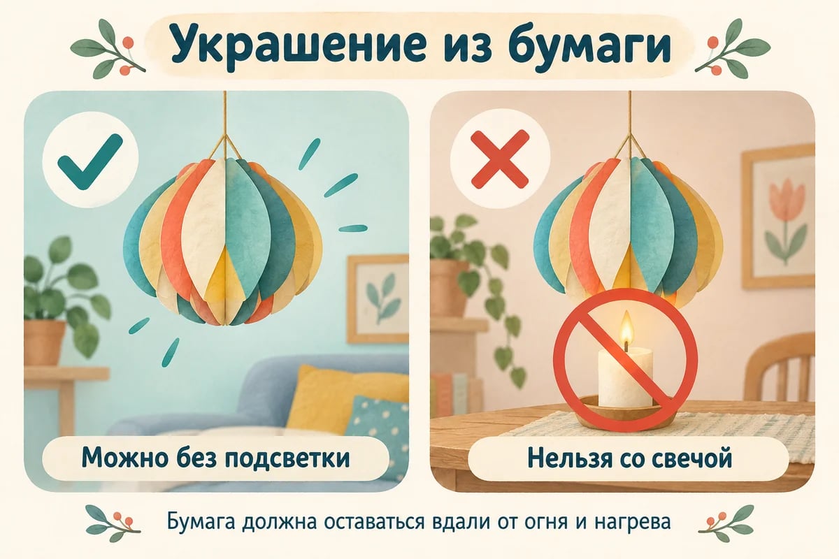 Бумажный фонарик используется как украшение без свечи