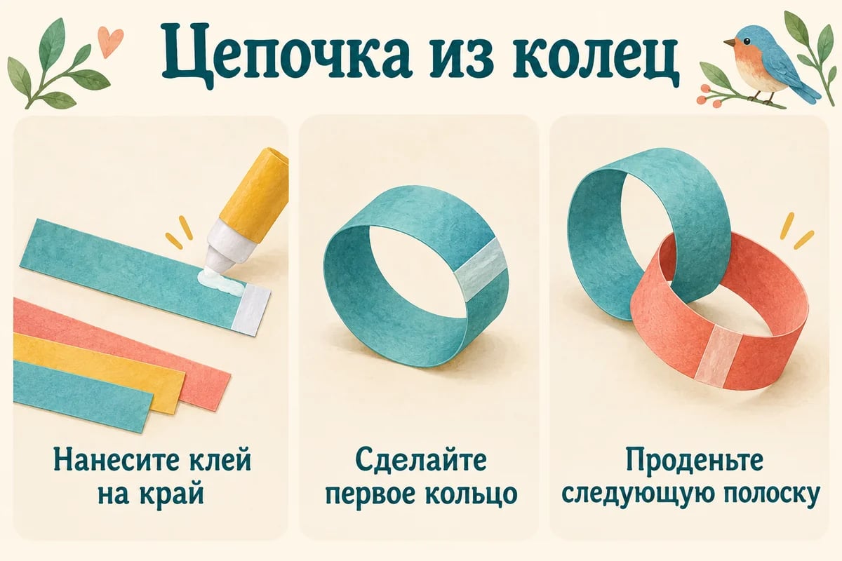 Полоска замыкается в кольцо после продевания через предыдущую
