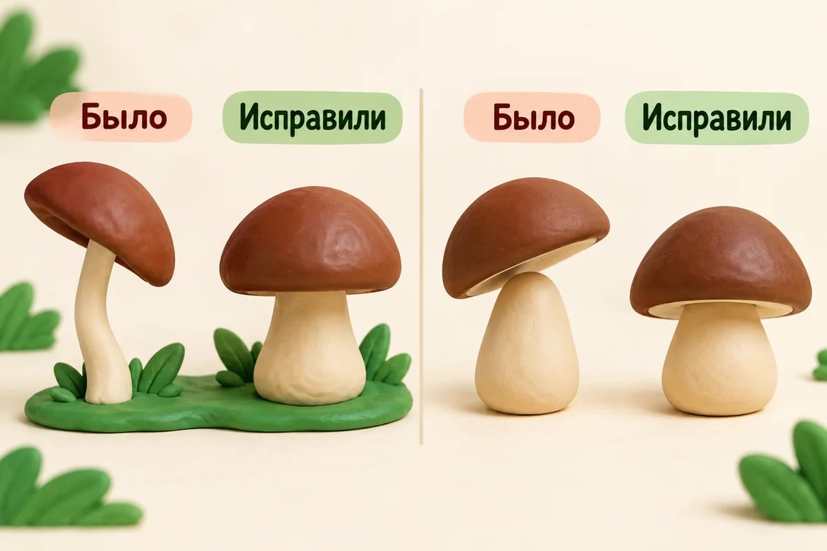 Исправление тонкой ножки и смещённой шляпки