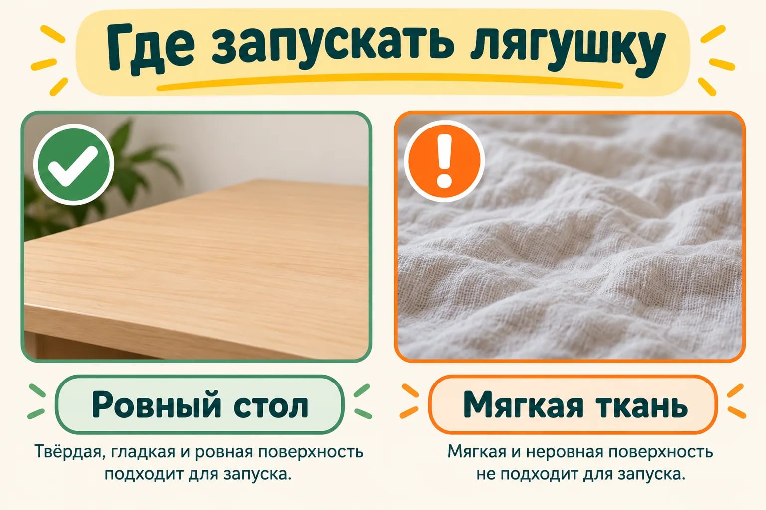 Сравнение твёрдого ровного стола и мягкой ткани