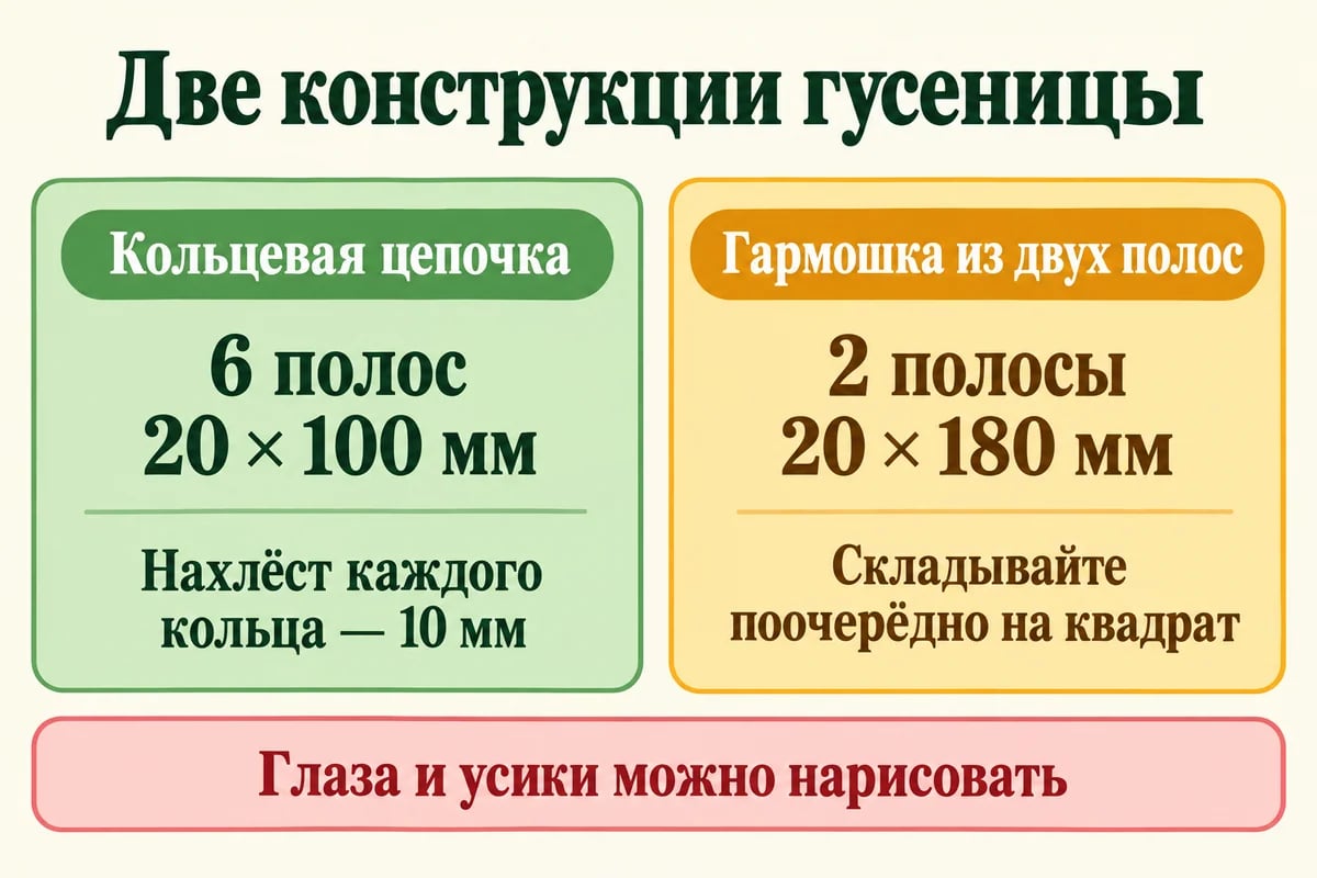 Текстовое сравнение гусениц: цепочка из шести колец и квадратная гармошка из двух полос