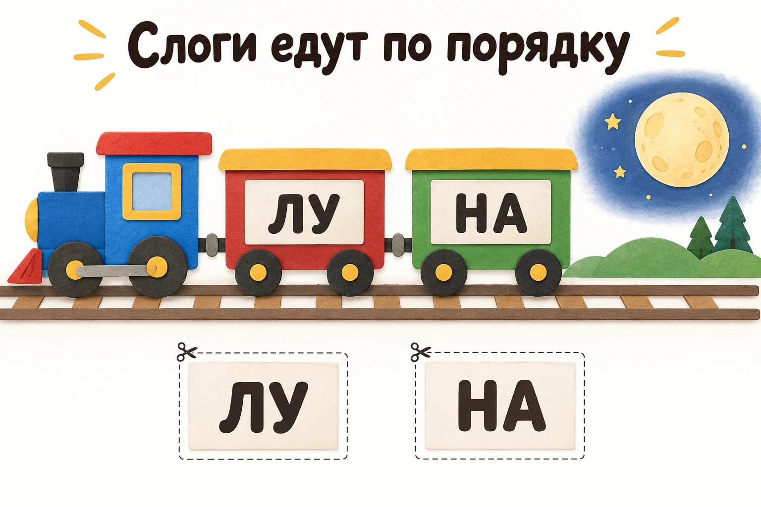 Слоги едут по порядку. ЛУ; НА.