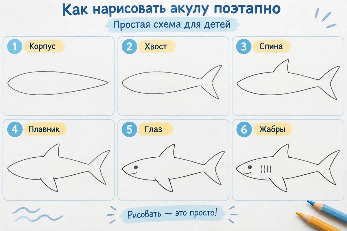 Последовательность: корпус, хвост, спина, плавник, глаз, жабры