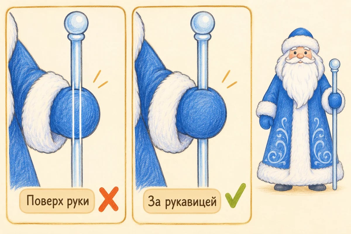 Рукавица закрывает короткий участок посоха