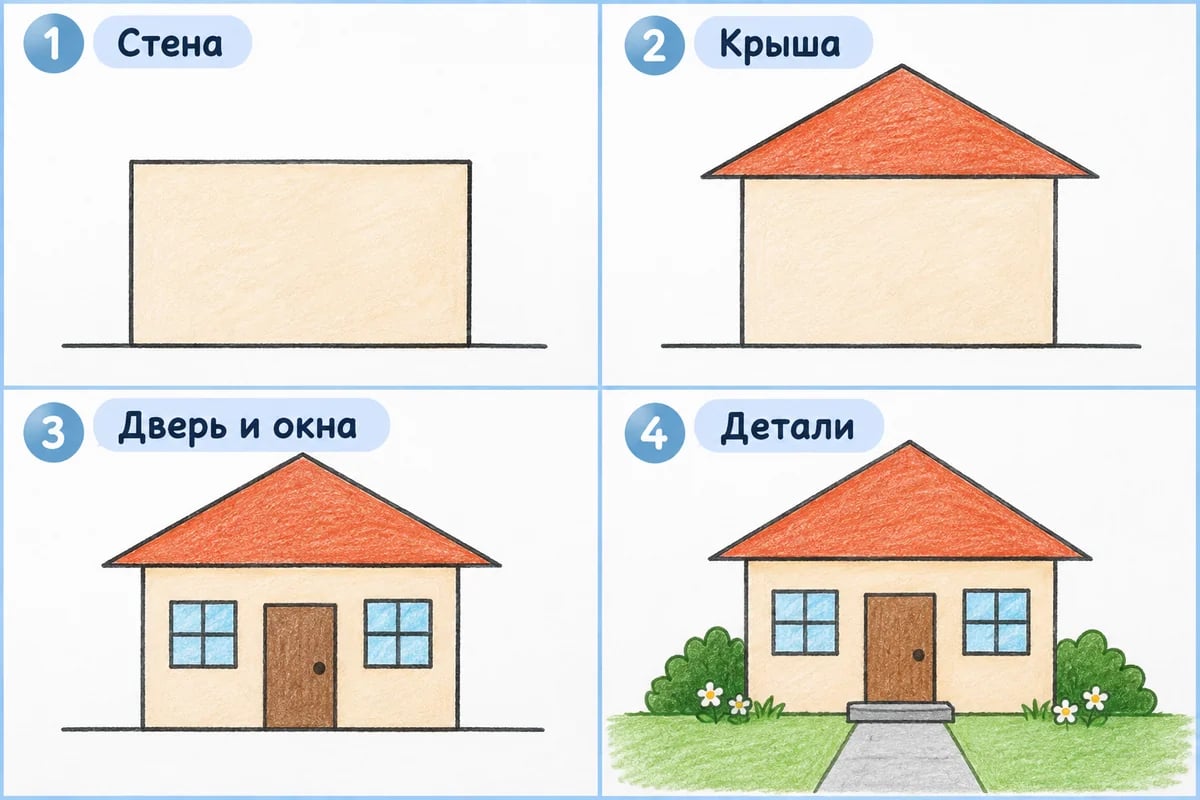 Четыре этапа построения фасада дома