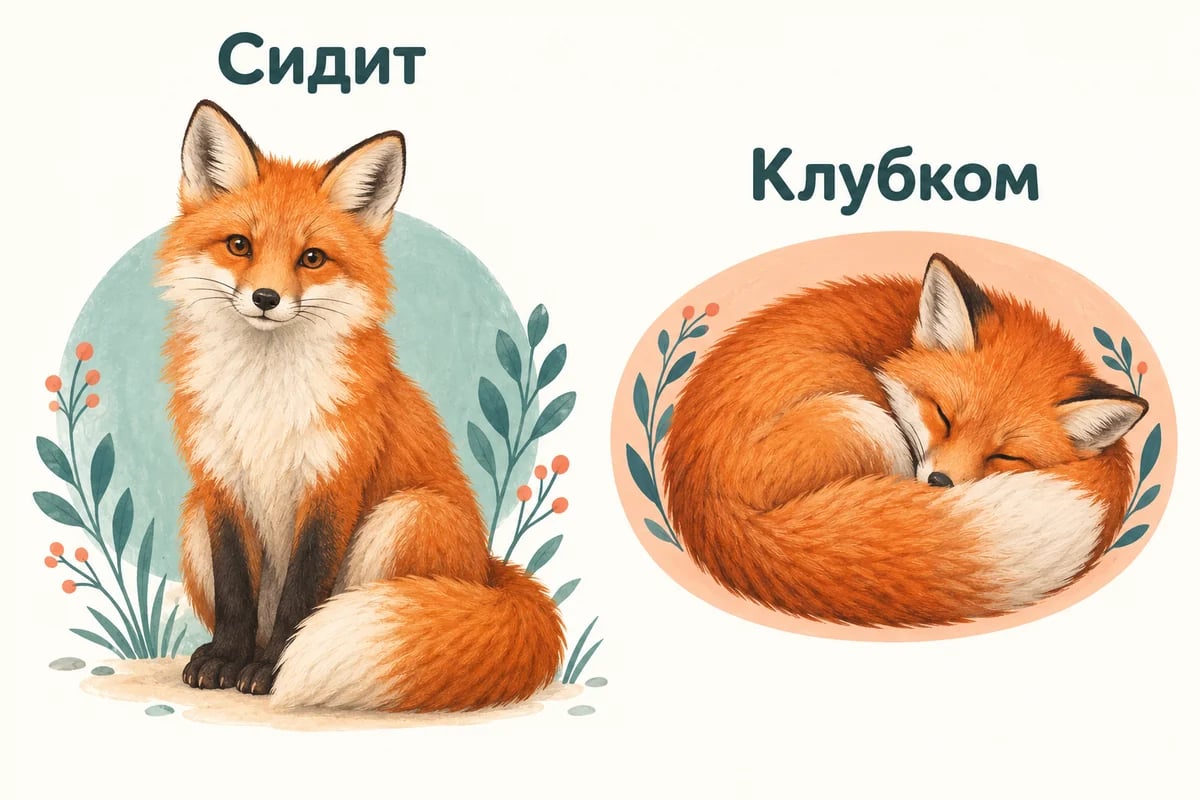 Сидящая лиса и лиса клубком