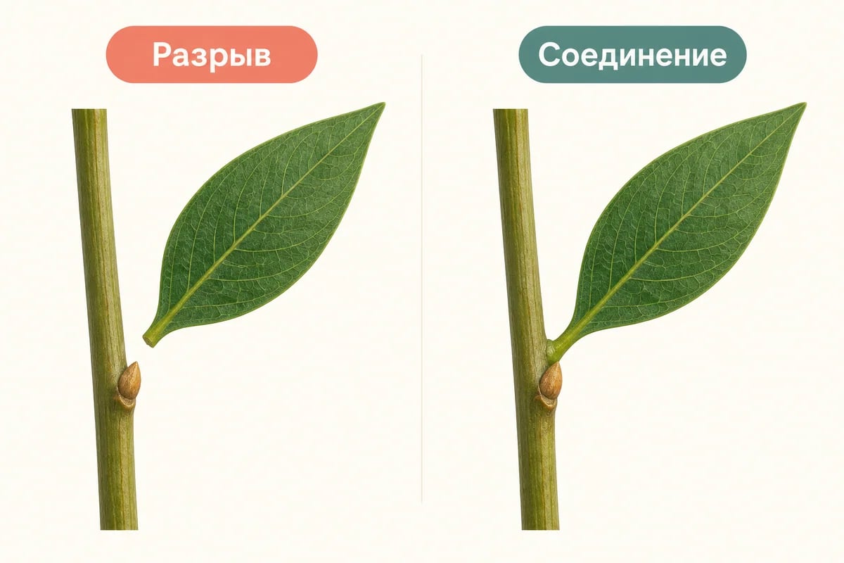 Разрыв между листом и стеблем и его исправление