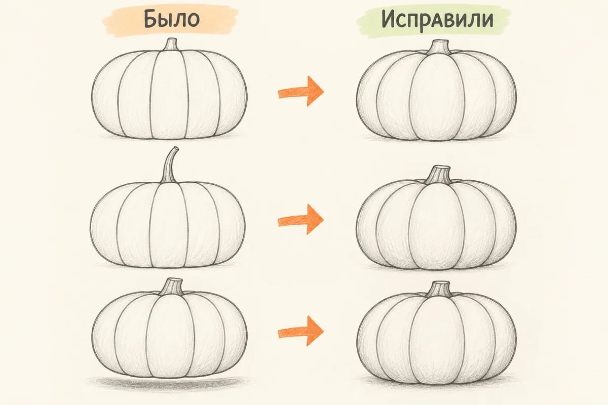 Исправление рёбер, черенка и опоры рисунка