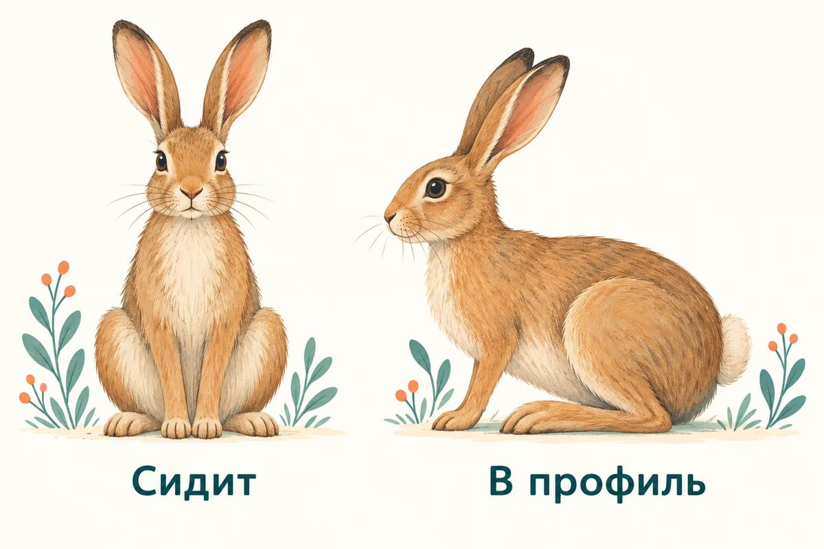 Сидячий заяц и новый рисунок в профиль