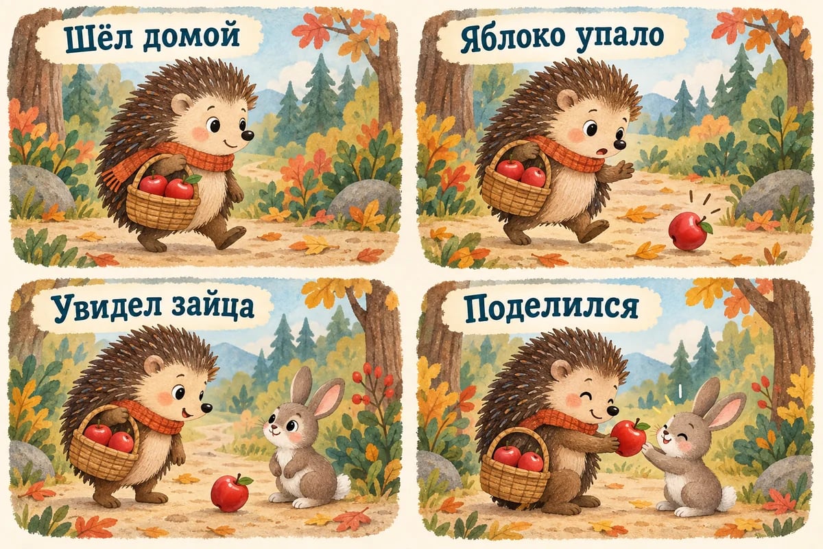 Четыре события рассказа с одним ёжиком и зайцем