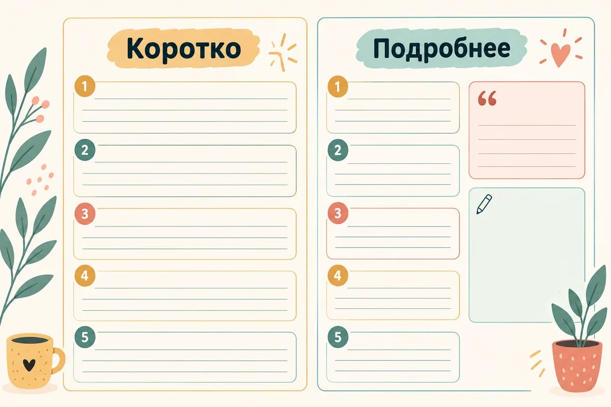 Короткая запись и развёрнутый лист
