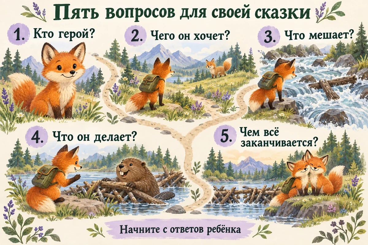 Пять вопросов для своей сказки на примере лисёнка: герой, желание, препятствие, действие и конец