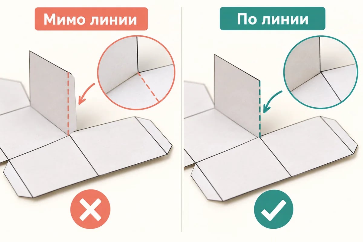 Сравнение сгиба мимо границы квадрата и сгиба точно по линии