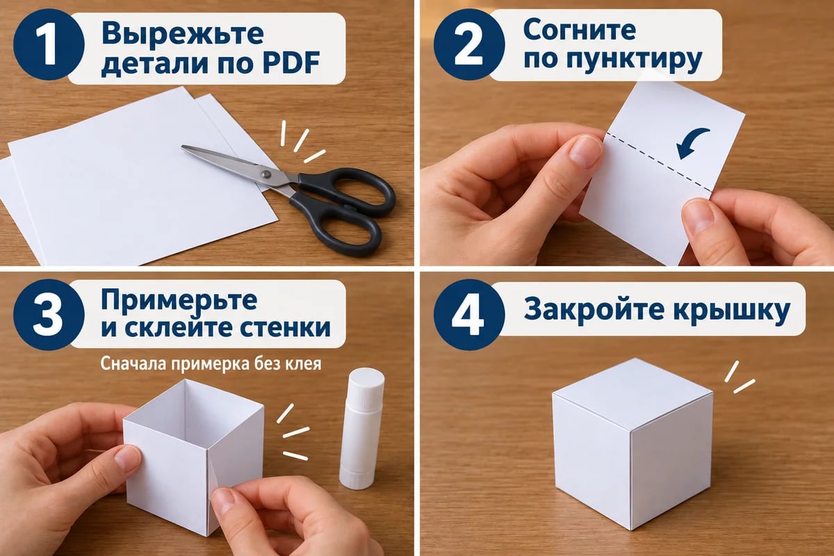 Краткая иллюстрированная памятка сборки бумажного куба