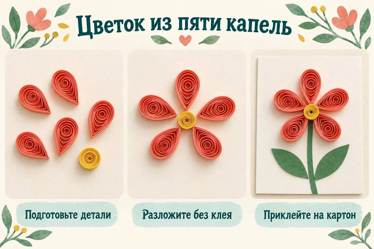 Цветок из пяти капель и круглой сердцевины