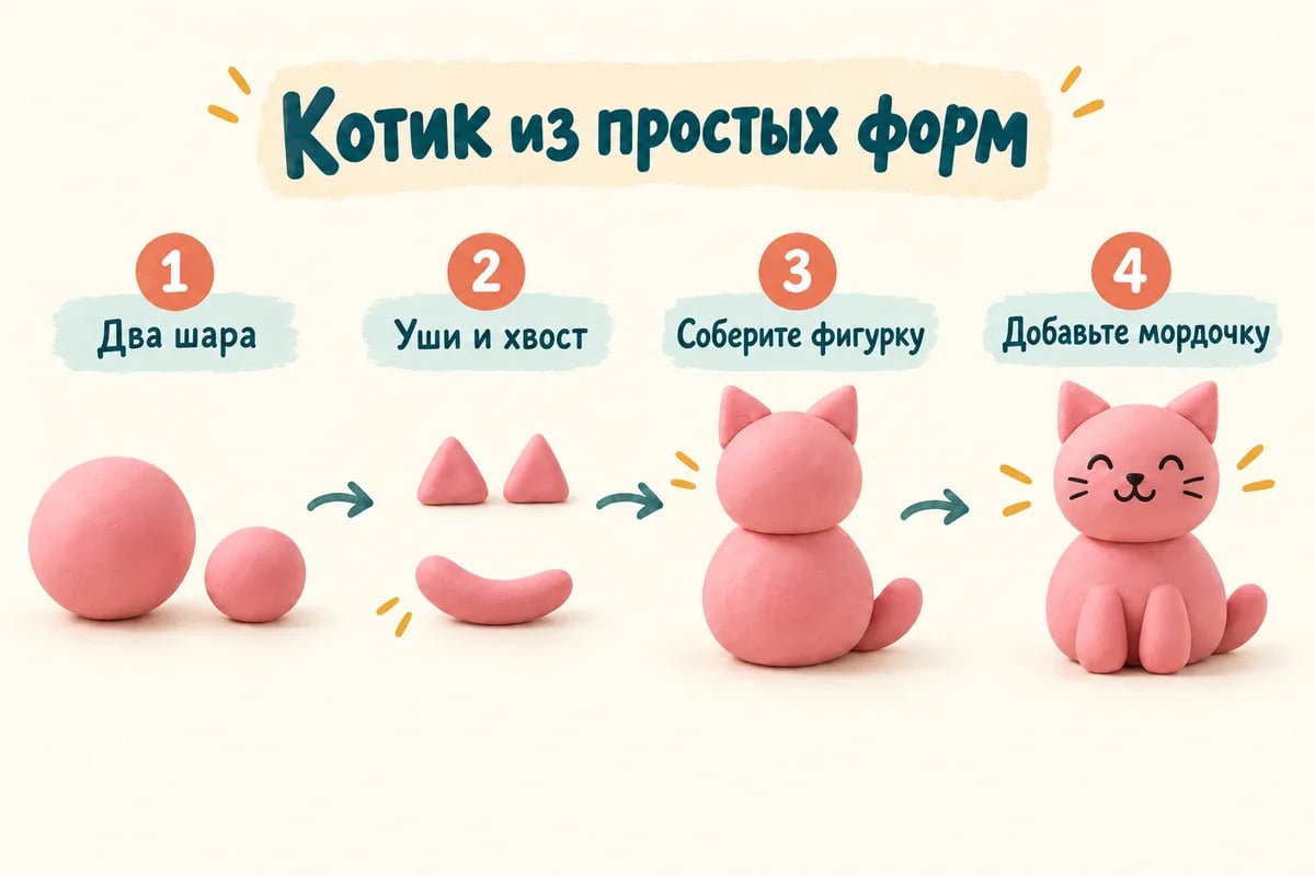 Котик из двух шаров, коротких ушей и хвоста