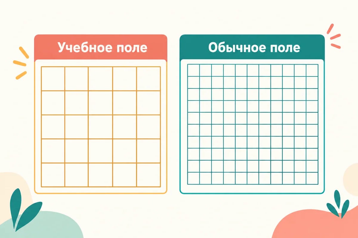 Учебное поле 5 на 5 и обычное поле 10 на 10