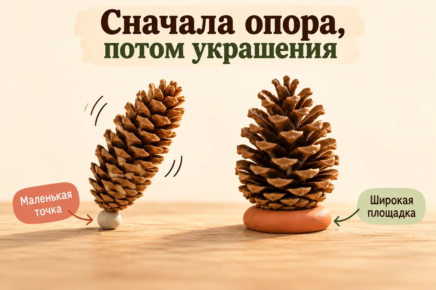 Узкая и широкая опоры под шишкой