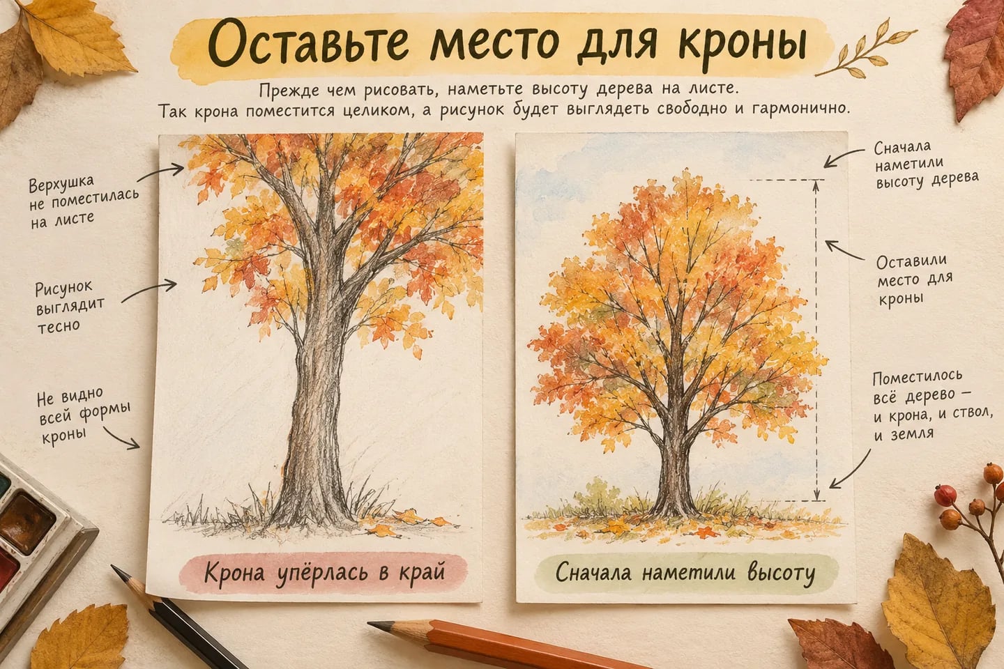 Сравнение тесной композиции и дерева с заранее намеченной высотой