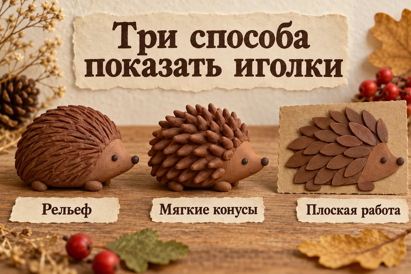 Три варианта пластилиновой спинки ёжика