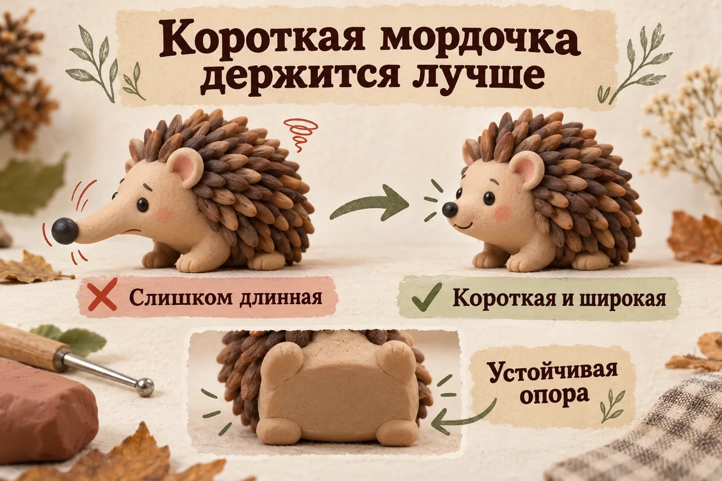 Сравнение длинной неустойчивой и короткой пластилиновой мордочки