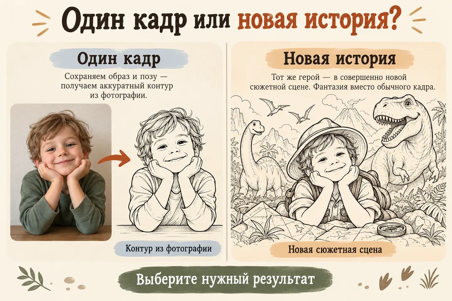 Разница между контуром исходного фото и новой сюжетной раскраской