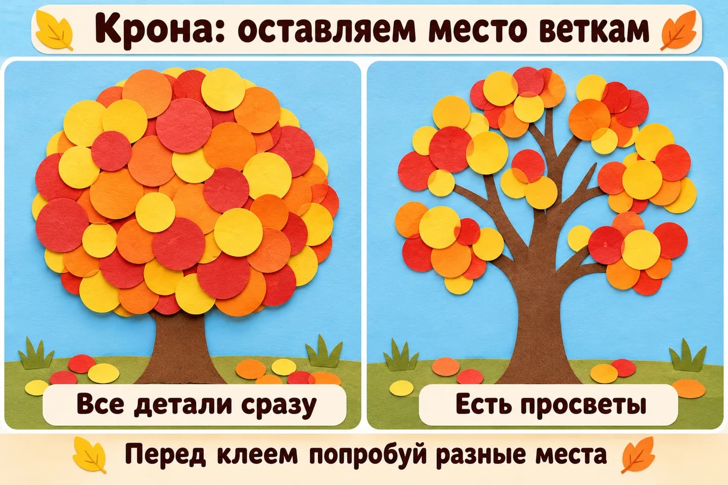 Плотная и разреженная бумажная крона на одинаковых стволах