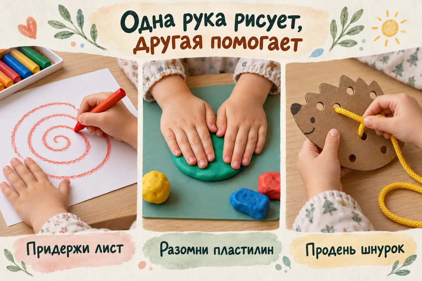 Как свободная рука удерживает бумагу и помогает при занятиях