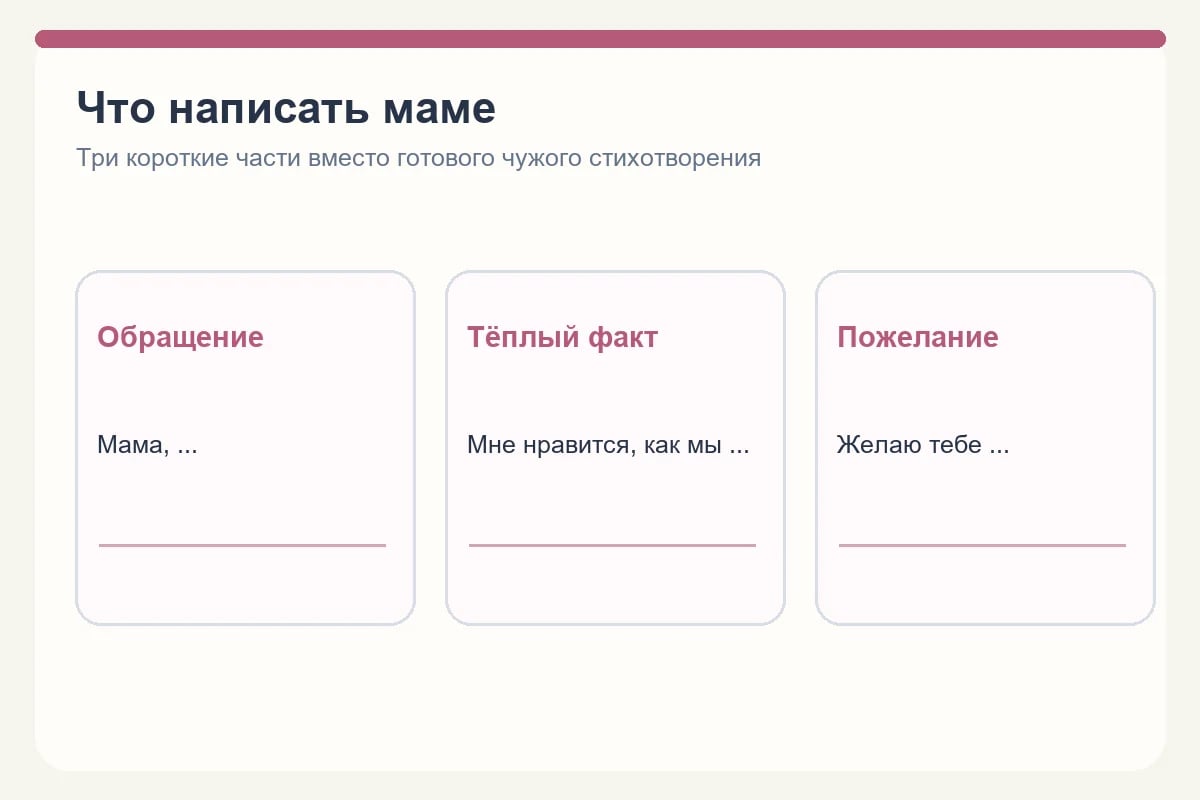 Три части личной подписи в открытке маме: обращение, конкретная благодарность и пожелание