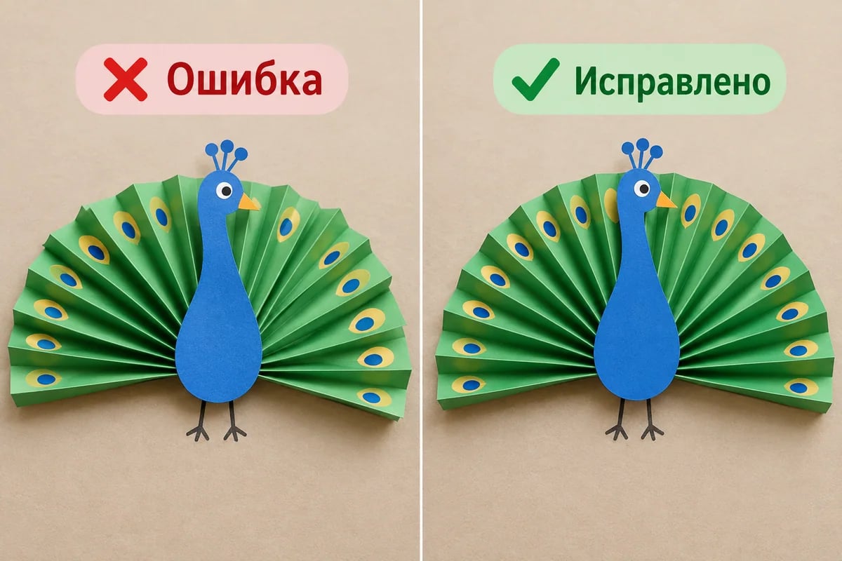 Косые и ровные складки одной заготовки хвоста из восемнадцати соединённых полос.